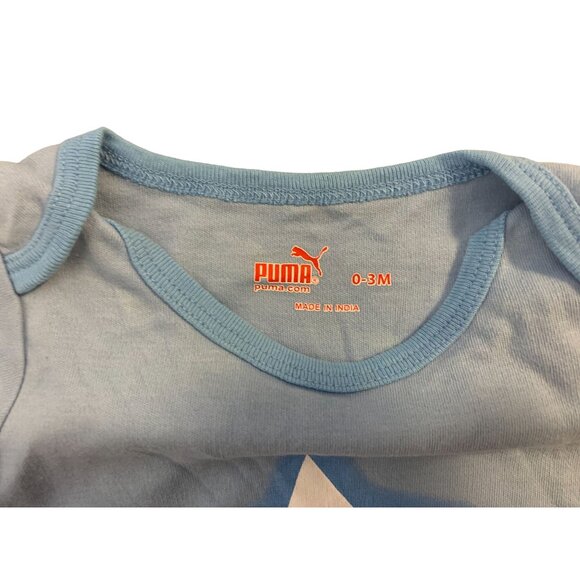 Puma Baby Infant Size 3 months Light Blue Short Sleeve 1 piece bodysuit Logo tsh - Picture 2 of 3